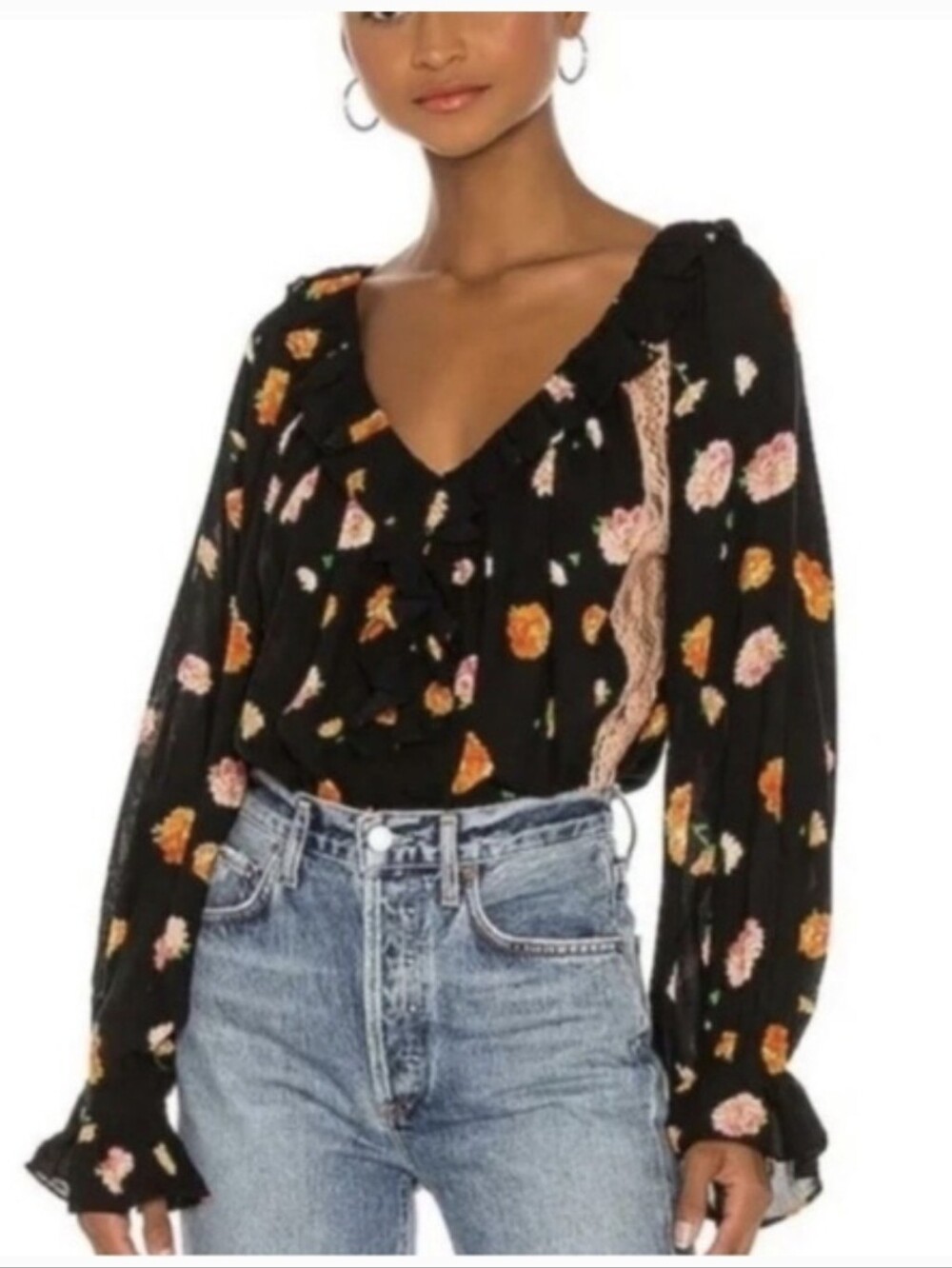 Free People Intimately Poppy Black Bodysuit. Size Medium.